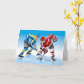 挨拶状のアイスホッケープレーヤーの対決 カード (黄色い花)