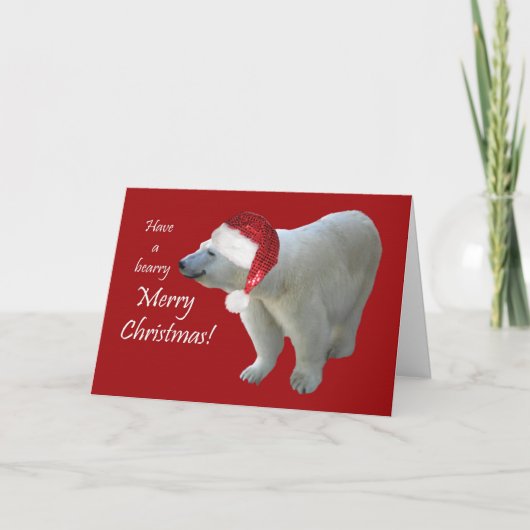 挨拶状のクリスマスの白くまサンタ シーズンカード (正面)