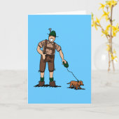 挨拶状のバイエルンのハーフパンツの人のダックスフントは カード (黄色い花)