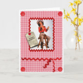 挨拶状の上の50年代の女性のカーボーイピン カード (黄色い花)