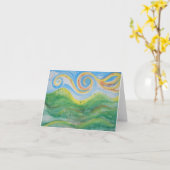 挨拶状の渦巻形のな空ローリング・ヒルズ カード (黄色い花)