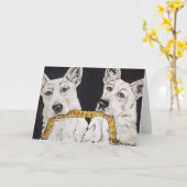 挨拶状を共有している白人のジャーマン・シェパード カード (黄色い花)