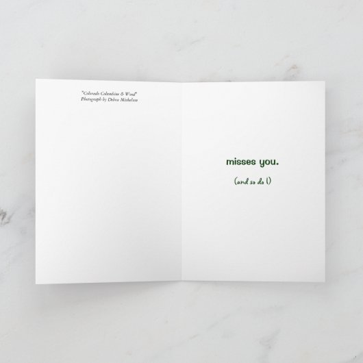 挨拶状を恋しく思う青オダマキ(植物)および木 カード (内部)