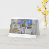 挨拶状: ガラス、ボトルおよび水差し カード (黄色い花)