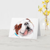 挨拶状、ブルドッグのスケッチ カード (黄色い花)