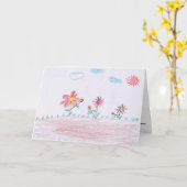 挨拶状: "開花しますズオンのキーのファイによって" カード (黄色い花)