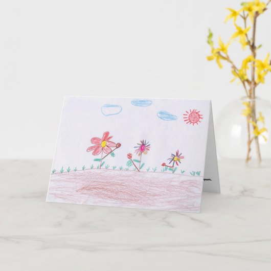 挨拶状: "開花しますズオンのキーのファイによって" カード (黄色い花)