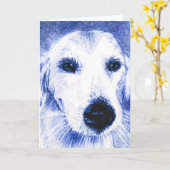 挨拶状: 青い犬のスケッチ カード (黄色い花)