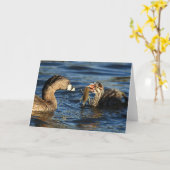 挨拶状- crayfishを持つ雑色勘定書を出されたカイツブリ目 カード (黄色い花)