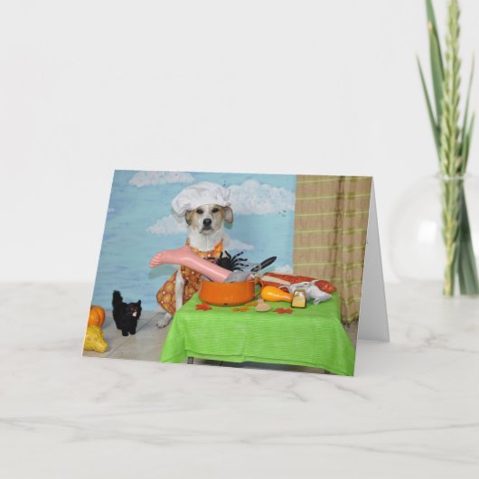 挨拶状/Thanksgivingか。 ユーモアのあるな犬の写真 シーズンカード (正面)