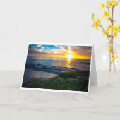 挨拶状- Windanseaの日没の展望 カード (黄色い花)