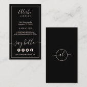 挨拶 |エレガントなブラック&ブルースピンクソーシャル 名刺 (正面/裏面)