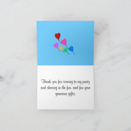 振りかけました誕生日のハートの気球をありがとう サンキューカード (内部)