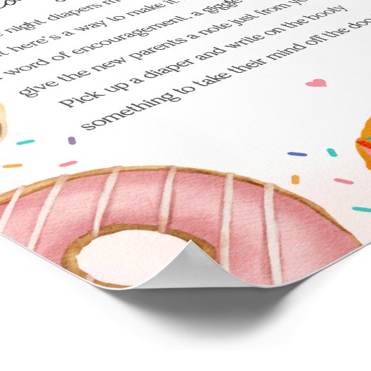 振りかけられたドーナツ赤ちゃんシャワーおむつ思考のサイン ポスター (角)