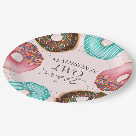 振りかけられたドーナツ2nd誕生日パーティーテーブルデコール ペーパープレート (アングル)
