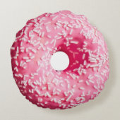 振りかけられるドーナツピンクの白 ラウンドクッション (裏面)