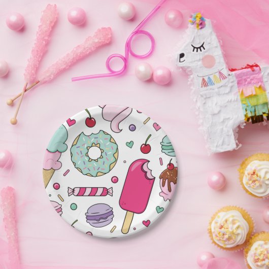 振りかけるアイスクリームとケーキ誕生日 ペーパープレート (パーティー)