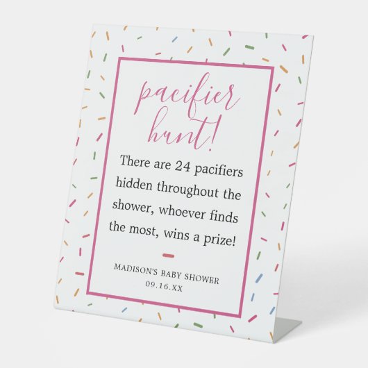 振りかけるカラフル赤ちゃんシャワーおしゃぶり狩りゲーム 台座サイン (正面)