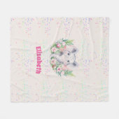 振りかけるゾウの女の子ボホフローラデコール名 フリースブランケット (正面(横))