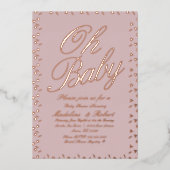 振りかけるドット紙吹雪赤ちゃんシャワーピンク押し 箔招待状 (正面)