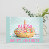 振りかけるドーナツお誕生日ケーキ1フラットグリーティングカード (スタンド正面)