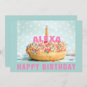 振りかけるドーナツお誕生日ケーキ1フラットグリーティングカード (正面/裏面)