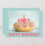 振りかけるドーナツお誕生日ケーキ2フラットグリーティングカード (正面/裏面)