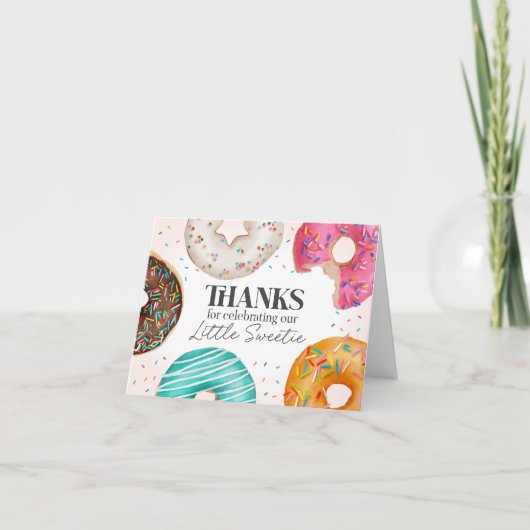 振りかけるドーナツサンキューカード誕生日またはベビー サンキューカード (正面)
