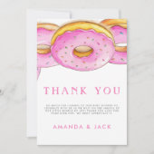 振りかけるドーナツ水彩ピンク赤ちゃんシャワー サンキューカード (正面)