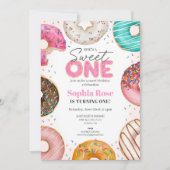 振りかけるドーナツ甘い1歳の誕生日パーティー 招待状 (正面)