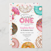 振りかけるドーナツ甘い1歳の誕生日パーティー 招待状 (正面/裏面)