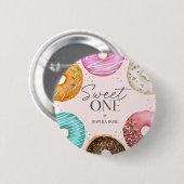 振りかけるドーナツ甘い1歳の誕生日パーティー 缶バッジ (正面&裏面)