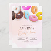 振りかけるドーナツ赤ちゃんシャワーピンクの女の子ベビーシャワー 招待状 (正面/裏面)