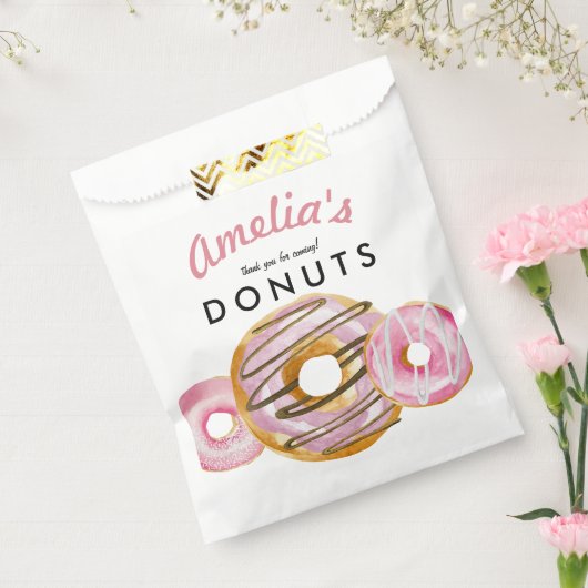 振りかけるドーナツ | かわいいピンクの女の子の赤ちゃんシャワー フェイバーバッグ (封をした状態)