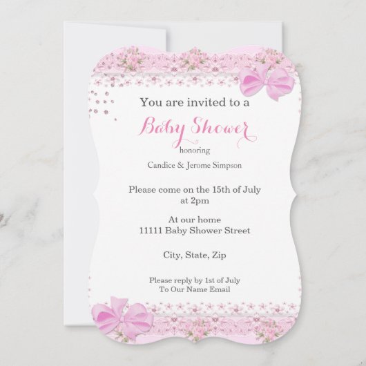 振りかけるブロンド赤ちゃんシャワーガールピンク 招待状 (裏面)