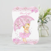 振りかけるブロンド赤ちゃんシャワーガールピンク 招待状 (スタンド正面)