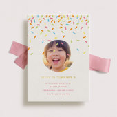 振りかける子供の誕生日パーティー写真金ゴールド 箔招待状