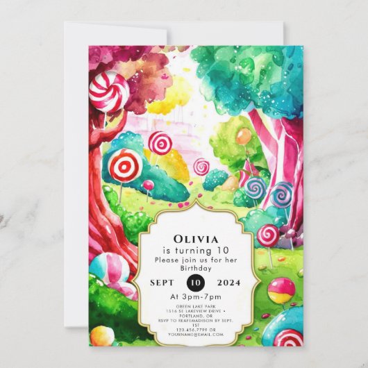 振りかける水の色キャンディランド誕生日 招待状 (正面)