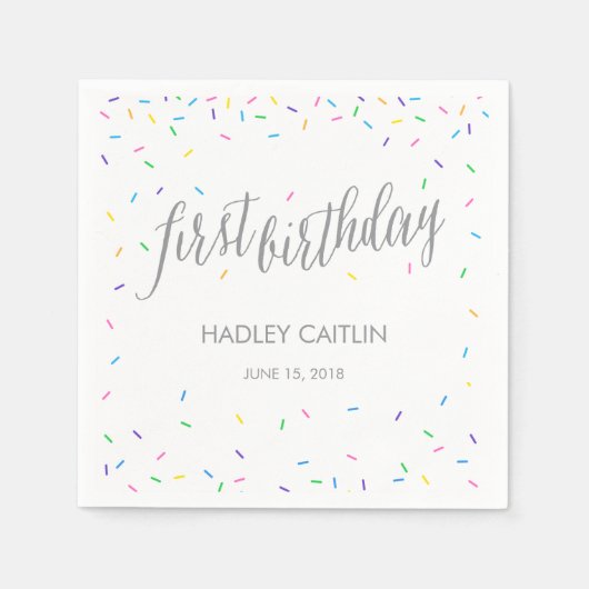 振りかける紙吹雪1stバースデーナプキンズ スタンダードカクテルナプキン (正面)