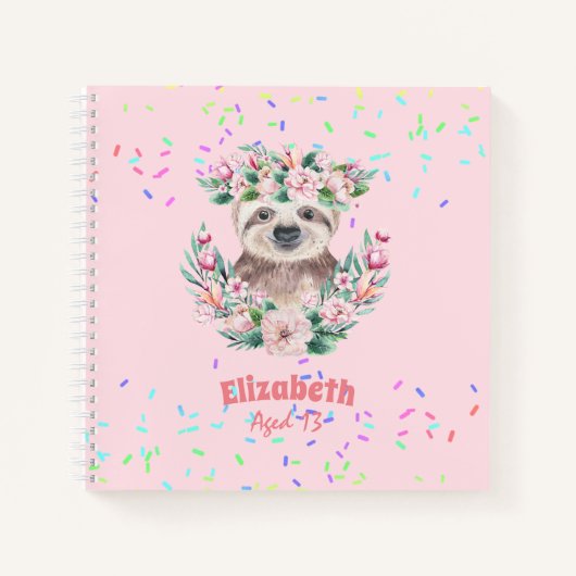 振りかけるSLOTH Bohoガールズピンクの花ギフトカワイイ ノートブック (正面)