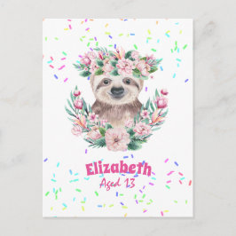 振りかけるSLOTH Bohoガールズピンクの花ギフトカワイイ ポストカード