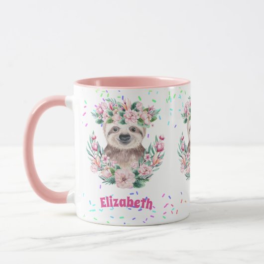 振りかけるSLOTH Bohoガールズピンクの花ギフトカワイイ マグカップ (左)