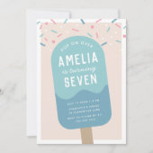 振りポップ・アートのかける |キッズアイスクリーム誕生日パーティー 招待状 (正面)