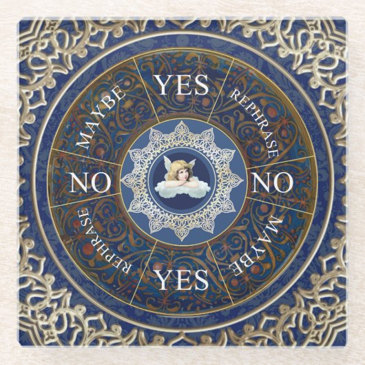 振り子板チャート占いゲーム天使ブルー ガラスコースター (正面)