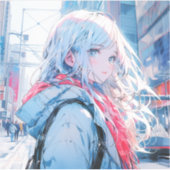 振り返り銀髪美人 | 東京娘 GenerativeAI Seal シール (正面)