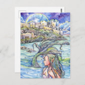 振り返るファンタジーマーメイドアート ポストカード (正面/裏面)