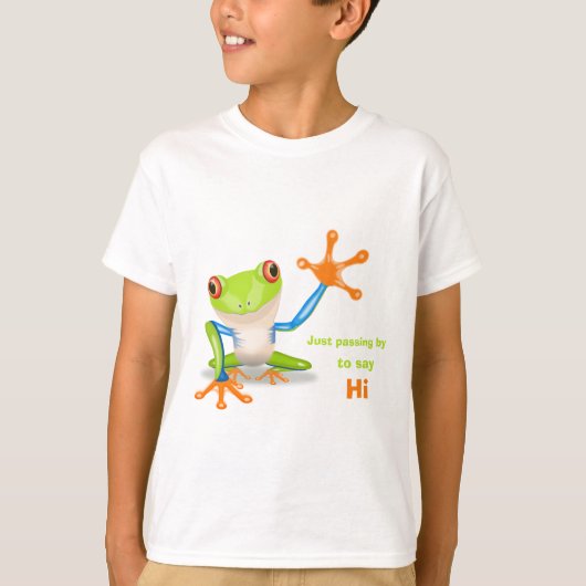 振る目が赤いアマガエルのイラストレーションのおもしろいな子供 Tシャツ (正面)