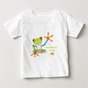 振る目が赤いアマガエルのイラストレーションのベビーのワイシャツ ベビーTシャツ