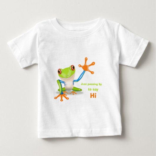 振る目が赤いアマガエルのイラストレーションのベビーのワイシャツ ベビーTシャツ (正面)