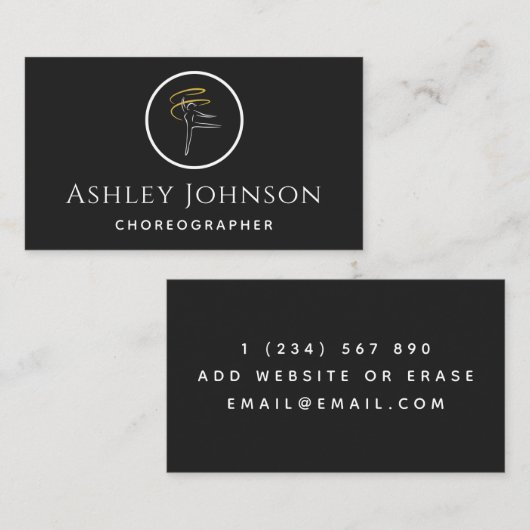 振付家ダンサーアイコン体操ブラック&ホワイト 名刺 (正面/裏面)